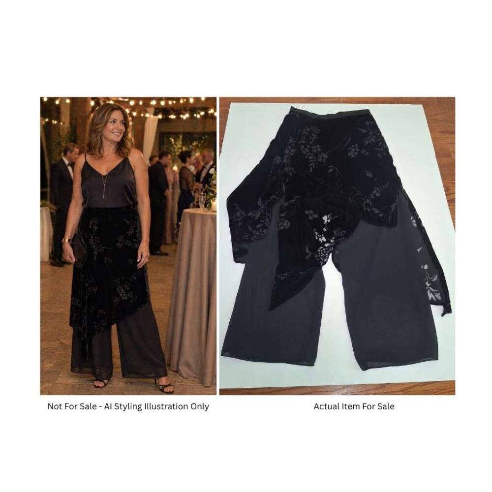 VTG Witchy Skirt Pant Black Women 14 Velvet Burnout Chiffon Formal Evening Goth